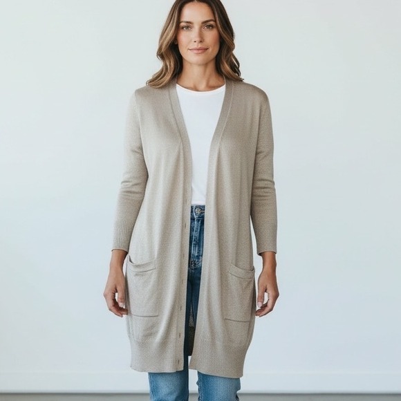 New York & Company Sweaters - NEW YORK & CO Women's Gray Button Front Long Cardigan Sweater Med Career Lounge